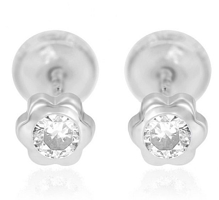Cercei din aur alb - Cercei aur alb 14K bebelusi nou nascuti Floricele 4mm cu piatra alba