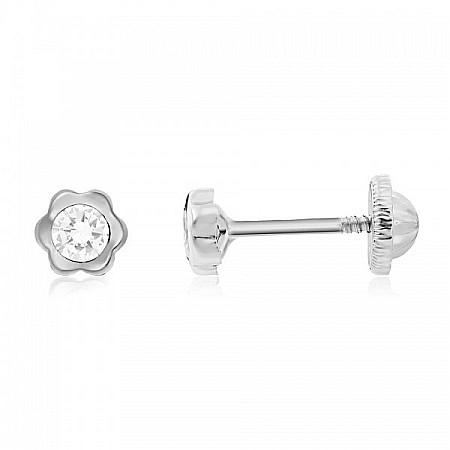 Cercei aur alb 14K bebelusi nou nascuti Floricele 4mm cu piatra alba [3]