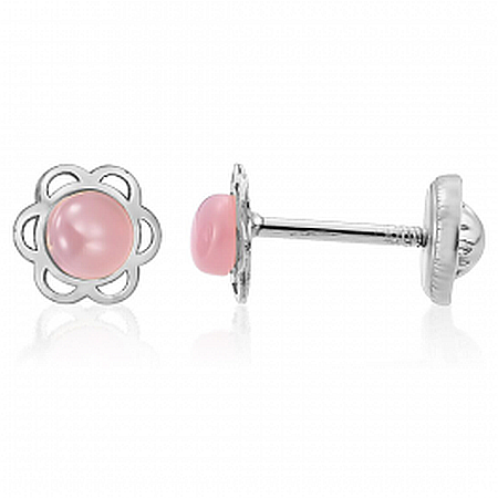 Cercei aur alb 14K cu surub nou nascuti bebelusi Flori cu pietre roz [0]