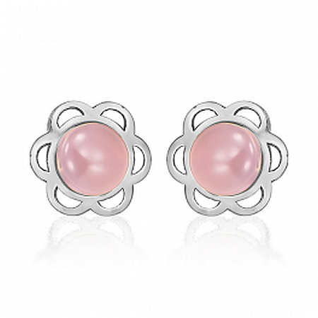 Cercei aur alb 14K cu surub nou nascuti bebelusi Flori cu pietre roz [1]