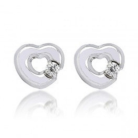 Cercei aur alb 14K cu surub nou nascuti bebelusi Inimioare contur cu piatra [0]