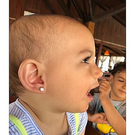 Cercei aur alb 14K cu surub nou nascuti bebelusi rotunzi cu pietricele [2]