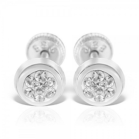 Cercei aur alb 14K cu surub nou nascuti bebelusi rotunzi cu pietricele [0]