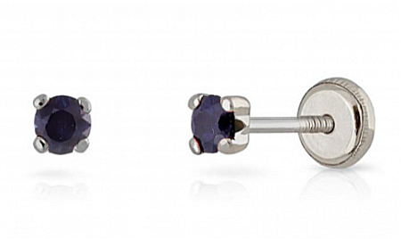 Cercei aur alb 14K mici copii bebelusi Piatra Safir 2mm [2]