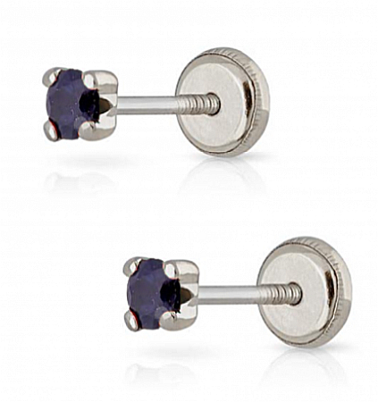 Cercei aur alb 14K mici copii bebelusi Piatra Safir 2mm [1]