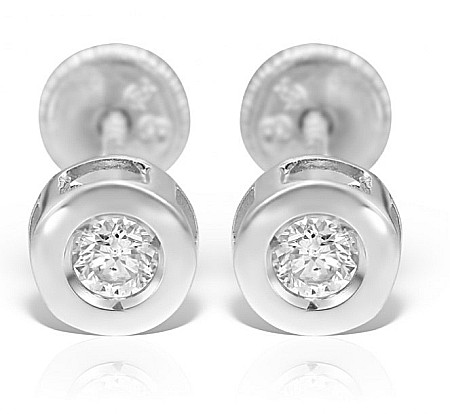 Cercei aur fete - Cercei aur alb 9K 4.5mm, nou nascuti bebelusi cu Diamant