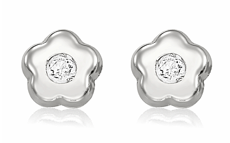 Cercei din aur copii - Cercei aur alb bebelusi nou nascuti Floricele diamant 4mm