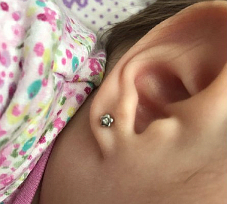 Cercei aur alb bebelusi nou nascuti Floricele diamant 4mm [2]