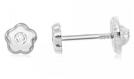 Cercei aur alb bebelusi nou nascuti Floricele diamant 4mm [1]