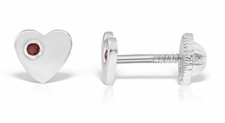 Cercei aur alb cu protectie bebelusi copii Inimioare rubin [1]
