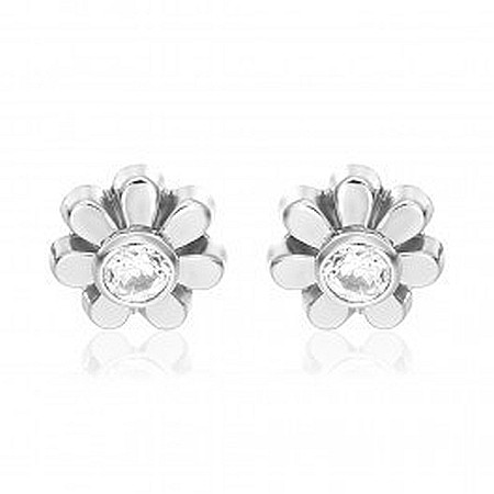 Cercei aur alb Flori cu piatra alba [1]