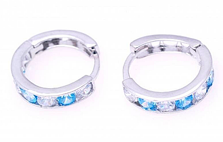 Cercei aur tortite copii - Cercei aur alb rotunzi bebelusi si nou nascuti tortite albastru deschis 8mm