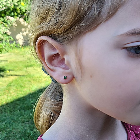 Cercei aur copii nou nascuti bebelusi Piatra Smarald 4mm [1]