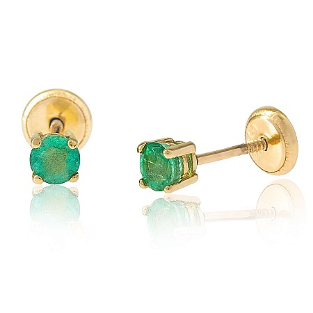 Cercei aur fete - Cercei aur copii nou nascuti bebelusi Piatra Smarald 4mm