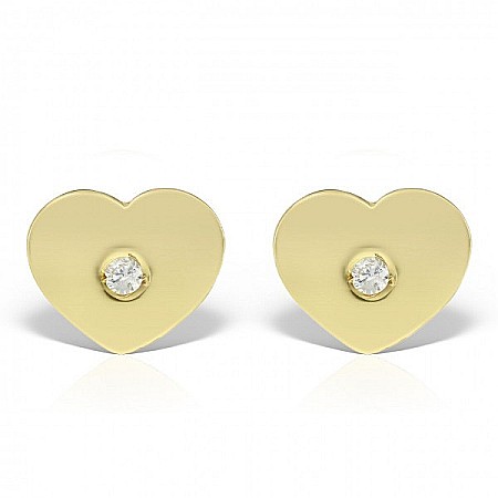 Cercei aur galben 14k bebelusi copii Inimioare cu piatra centrala [1]