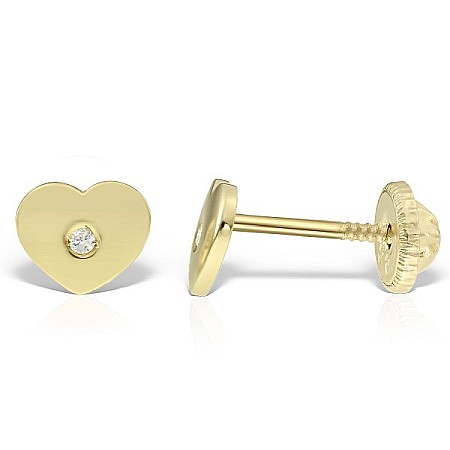 Cercei din aur - Cercei aur galben 14k bebelusi copii Inimioare cu piatra centrala