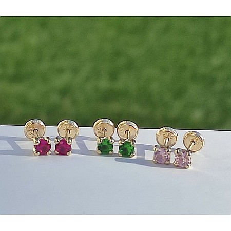 Cercei aur galben 14k bebelusi copii piatra patrata verde smarald 3,5 mm [3]