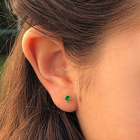 Cercei aur galben 14k bebelusi copii piatra patrata verde smarald 3,5 mm [1]