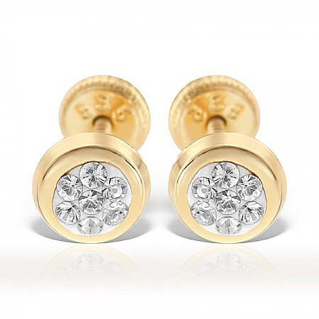 Cercei aur galben 14K cu surub nou nascuti bebelusi rotunzi cu pietricele [0]