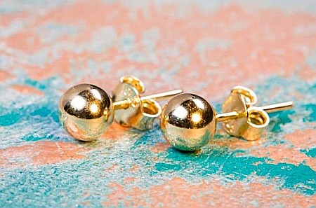 Cercei aur galben 14k dama cu surub Bilute lucioase 6 mm [1]