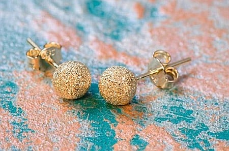 Cercei aur galben 14k dama cu surub Bobite diamantate 6 mm [1]