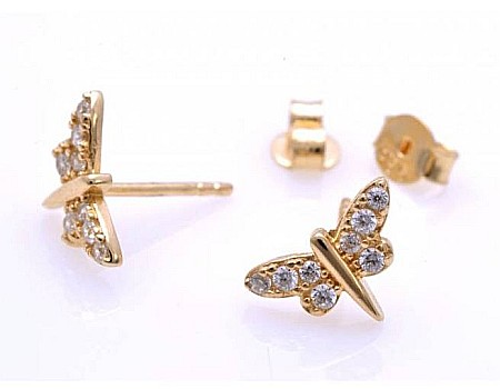 Cercei aur galben 14k dama cu surub Libelule cu pietre [1]