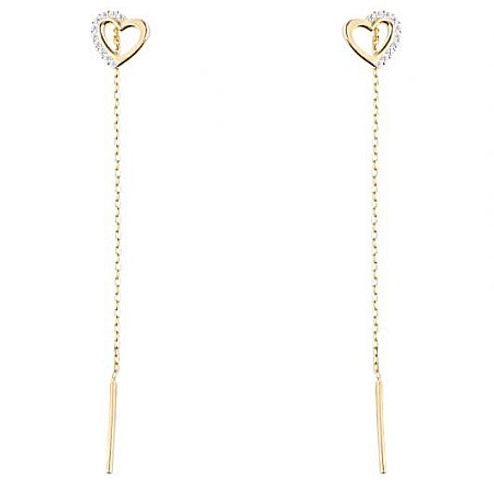 Cercei aur galben 14k dama lungi cu lantisor model Inimioare cu pietre [1]