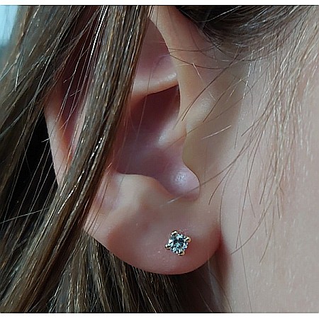 Cercei aur galben 14k fetite copii piatra patrata alba 3,5 mm [3]