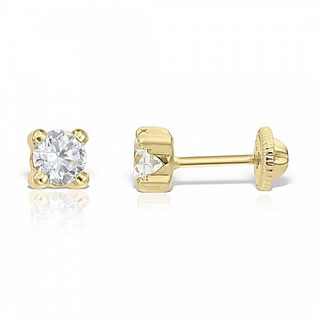 Cercei aur galben 14k fetite copii piatra patrata alba 3,5 mm [1]