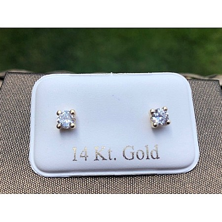 Cercei aur galben 14k fetite copii piatra patrata alba 3,5 mm [0]