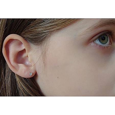 Cercei aur galben 14k fetite copii piatra patrata alba 3,5 mm [2]