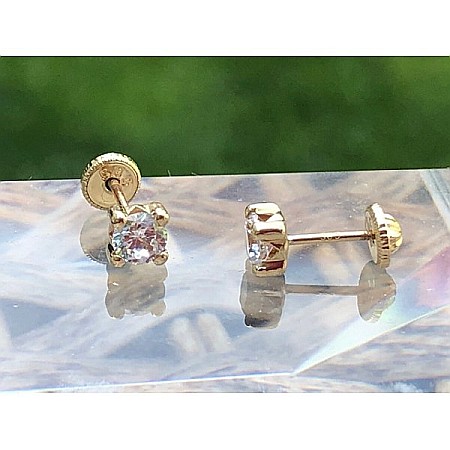 Cercei aur galben 14k fetite copii piatra patrata alba [0]