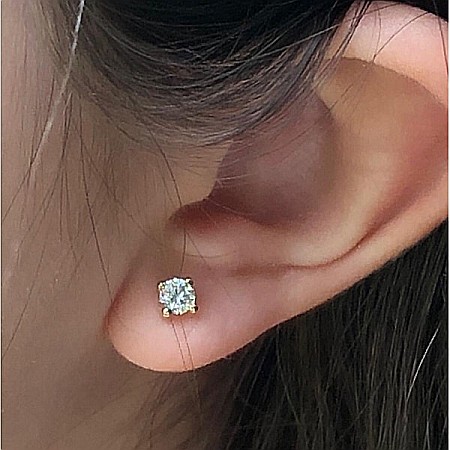 Cercei aur galben 14k fetite copii piatra patrata alba [3]