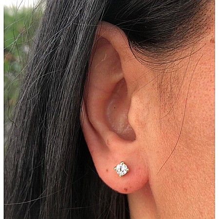 Cercei aur galben 14k fetite copii piatra patrata alba [2]