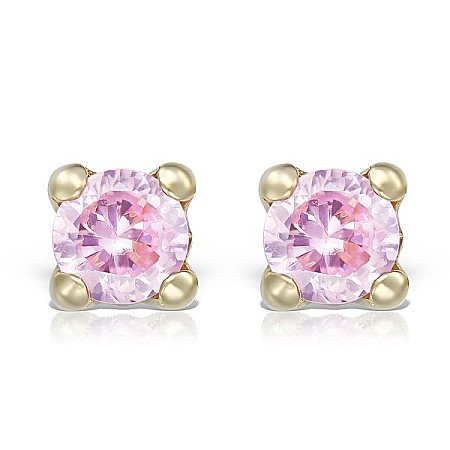 Cercei din aur - Cercei aur galben 14k fetite copii piatra patrata roz 3,5 mm