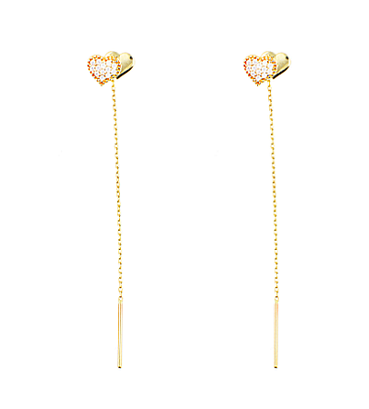 Cercei aur galben 14K lungi cu Inimioare lantisor mobil [1]