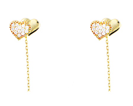 Cercei aur galben 14K lungi cu Inimioare lantisor mobil [0]