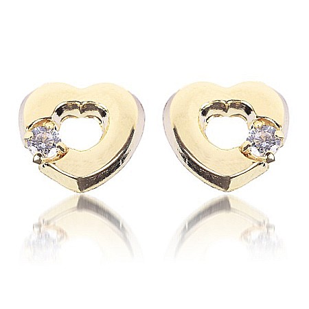 Cercei aur galben 18K cu surub nou nascuti bebelusi Inimioare contur cu piatra [0]