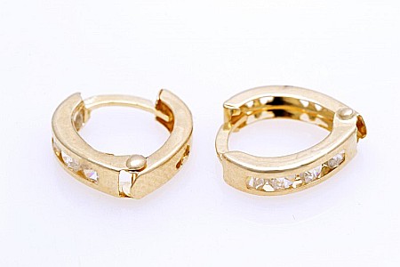 Cercei aur galben bebelusi cu tortite triunghiulare pietre albe 7mm [2]