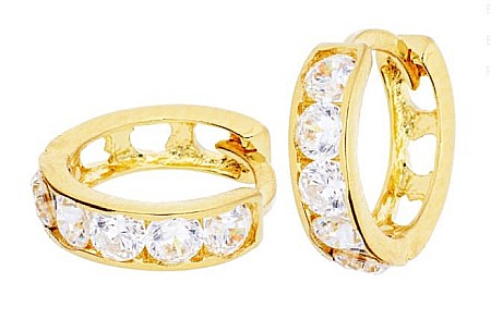 Cercei aur galben copii bebelusi tortite pietre albe 8mm [0]