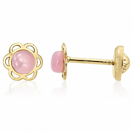 Cercei aur galben Flori cu pietre roz [0]