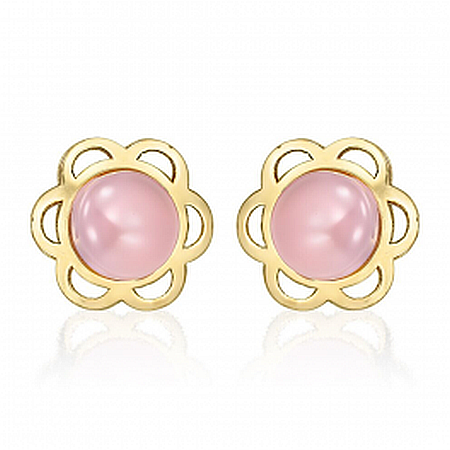 Cercei aur galben Flori cu pietre roz [1]