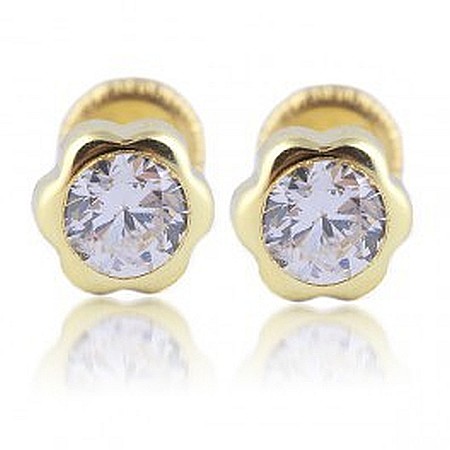Cercei aur galben Floricele 5.5 mm cu piatra alba [1]