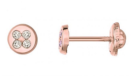 Cercei aur roz 14K bebelusi copii Cerc 4mm cu 4 diamante [1]