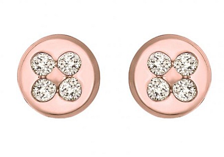 Cercei aur fete - Cercei aur roz 14K bebelusi copii Cerc 4mm cu 4 diamante