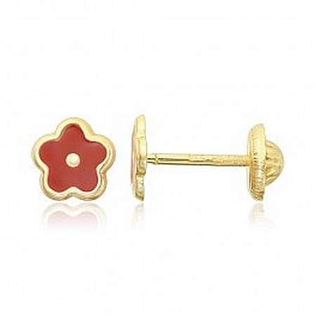 Cercei de aur 14K bebelusi copii cu surub Flori rosii email [0]