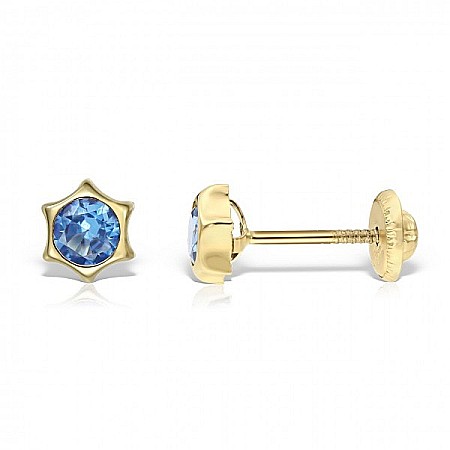 Cercei aur fete - Cercei de aur 14k copii bebelusi Stelute 5mm cu piatra albastra