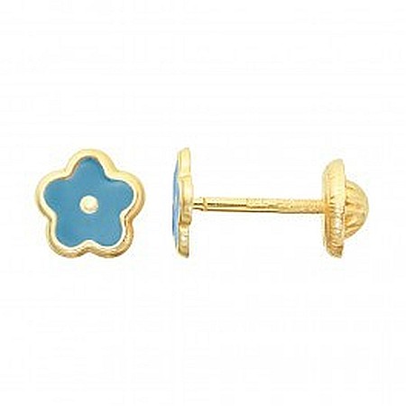 Cercei de aur 14K cu surub copii bebelusi Flori albastre email [0]