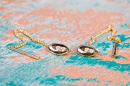 Cercei de aur 14K dama lungi cu lantisor mobil OVAL pietre Zirconiu [1]