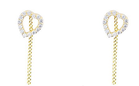 Cercei de aur 14k dama lungi cu lantisor model Inimioare cu pietre [0]